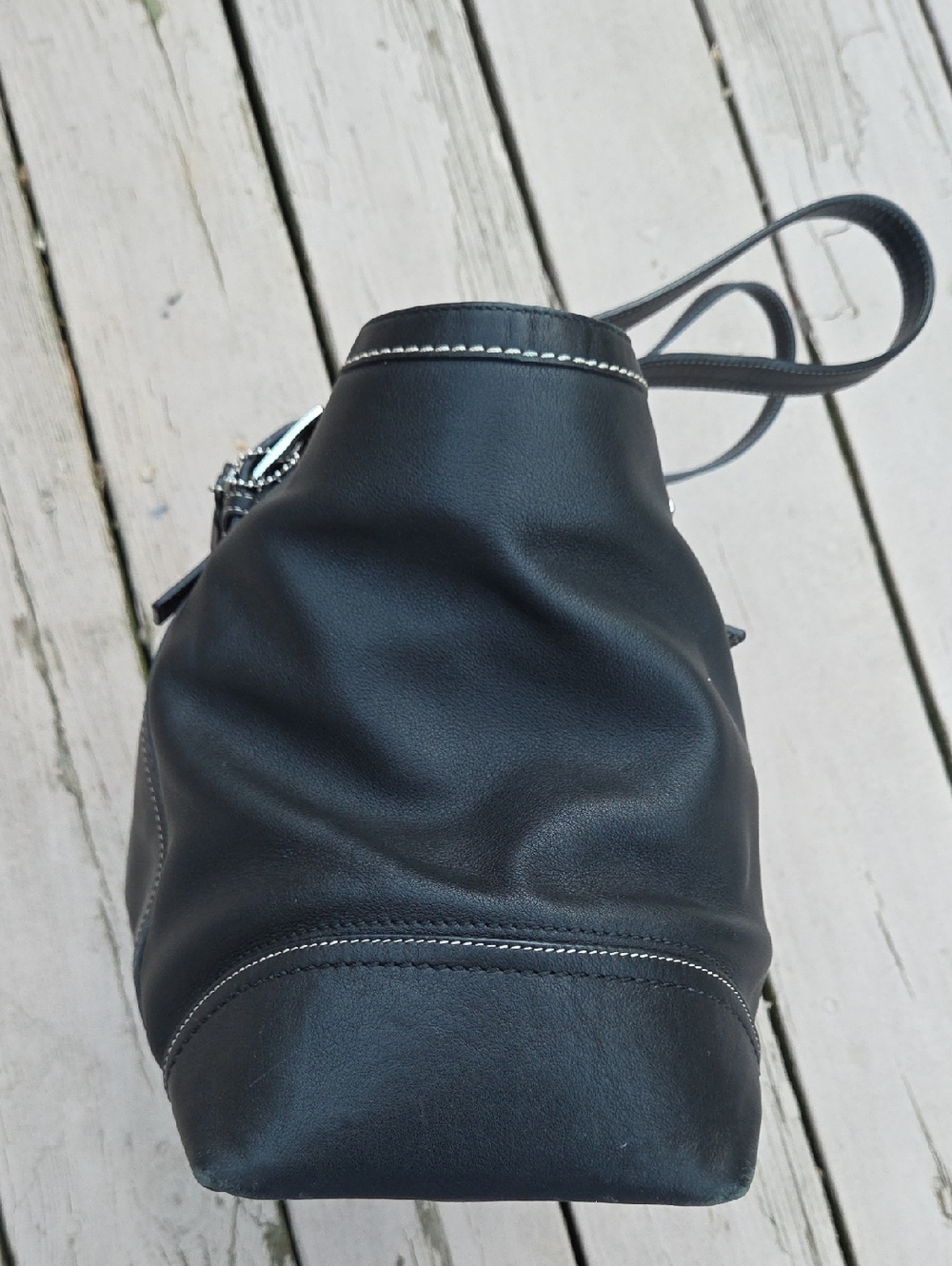Coach Y2k 2008 F12609 Black Leather Tote Bag with Contrast Stitching - Picture 13 of 16